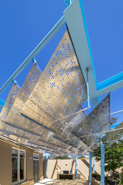 House, Canopy, Architecture, Sunlight, Shade, Sculptural, Form, perforated panels, Steel, Architectural, Structure. Outdoors, Verandah, Pergola, Adelaide